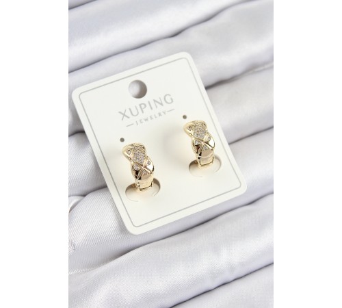Xuping Zirkon Taşlı Geometrik Desenli Halka Model Gold Renk Kadın Küpe - TJ-BKP10850