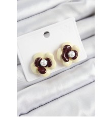 İnci Detaylı Krem Kahverengi Renk Papatya Model Kadın Küpe - TJ-BKP10859