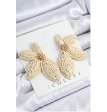 Yarım Çiçek Model Bej Renk Kadın Hasır Küpe - TJ-BKP10860