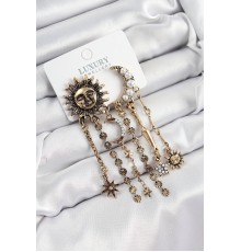 Pirinç Zirkon Taşlı Güneş Ve Ay Figürlü Eskitme Model Sallantılı Küpe - TJ-BKP10862