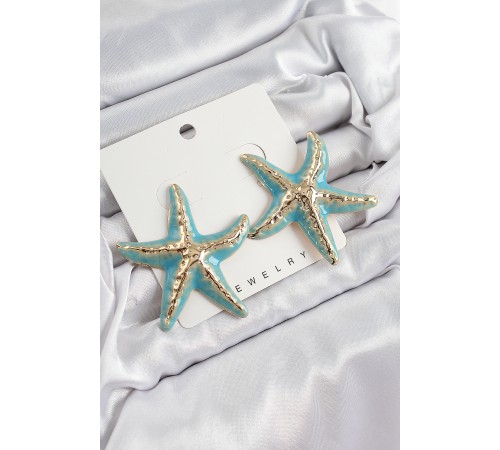 Pirinç Turkuaz Deniz Yıldızı Model Vintage Kadın Küpe - TJ-BKP10866