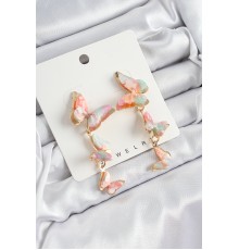 Pirinç Sedef Sallantılı Mermer Desenli Model Gold Renk Vintage Kadın Küpe - TJ-BKP10869