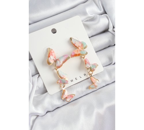 Pirinç Sedef Sallantılı Mermer Desenli Model Gold Renk Vintage Kadın Küpe - TJ-BKP10869