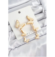 Pirinç Sedef Sallantılı Mermer Desenli Model Gold Renk Vintage Kadın Küpe - TJ-BKP10871