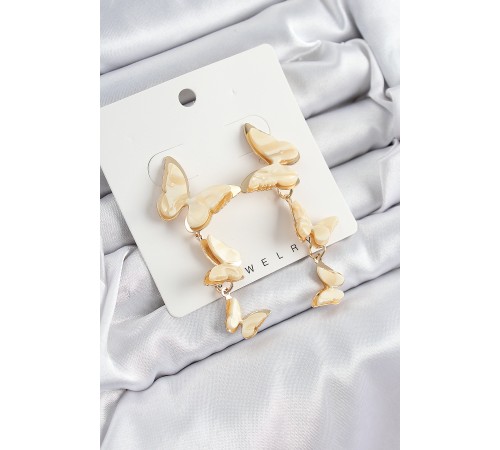 Pirinç Sedef Sallantılı Mermer Desenli Model Gold Renk Vintage Kadın Küpe - TJ-BKP10871