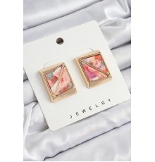 Pirinç Pembe Üçgen Kesim Detaylı Kare Model Vintage Gold Renk Kadın Küpe - TJ-BKP10874