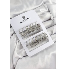 Pirinç Karışık Halka Model Gümüş Renk 6 Çift Kadın Küpe Set - TJ-BKP10878