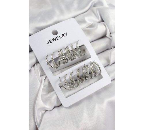 Pirinç Karışık Halka Model Gümüş Renk 6 Çift Kadın Küpe Set - TJ-BKP10878