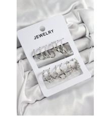Pirinç Karışık Halka Model Gümüş Renk 6 Çift Kadın Küpe Set - TJ-BKP10879