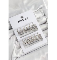 Pirinç Karışık Halka Model Gümüş Renk 6 Çift Kadın Küpe Set - TJ-BKP10880