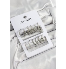Pirinç Karışık Halka Model Gümüş Renk 6 Çift Kadın Küpe Set - TJ-BKP10881