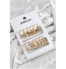 Pirinç Karışık Halka Model Gold Renk 6 Çift Kadın Küpe Set - TJ-BKP10882