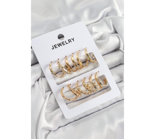 Pirinç Karışık Halka Model Gold Renk 6 Çift Kadın Küpe Set - TJ-BKP10882