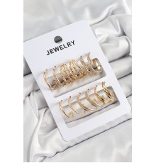 Pirinç Karışık Halka Model Gold Renk 6 Çift Kadın Küpe Set - TJ-BKP10884