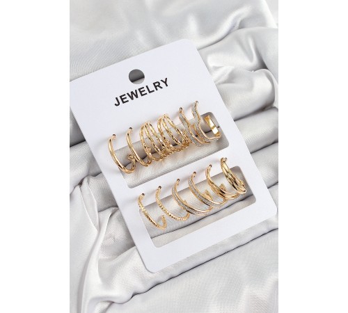 Pirinç Karışık Halka Model Gold Renk 6 Çift Kadın Küpe Set - TJ-BKP10884