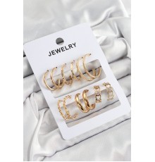 Pirinç Karışık Halka Model Gold Renk 6 Çift Kadın Küpe Set - TJ-BKP10885