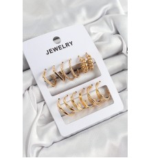 Pirinç Karışık Halka Model Gold Renk 6 Çift Kadın Küpe Set - TJ-BKP10886