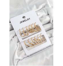 Pirinç Karışık Halka Model Gold Renk 6 Çift Kadın Küpe Set - TJ-BKP10887
