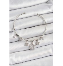 Pirinç Zirkon Taşlı Yıldız Model Gümüş Renk Charm Bileklik - TJ-BB7347