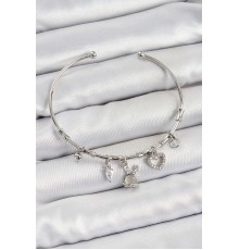 Pirinç Zirkon Taşlı Tavşan Ve Kalp Model Gümüş Renk Charm Bileklik - TJ-BB7348