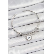 Pirinç Zirkon Taşlı Pusula Model Gümüş Renk Charm Bileklik - TJ-BB7349
