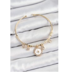 Pirinç Zirkon Taşlı Pusula Model Gold Renk Charm Bileklik - TJ-BB7353
