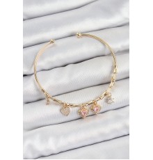 Pirinç Zirkon Taşlı Pembe Kalp Model Gold Renk Charm Bileklik - TJ-BB7356