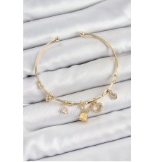 Pirinç Zirkon Taşlı Tavşan Ve Kalp Model Gold Renk Charm Bileklik - TJ-BB7357