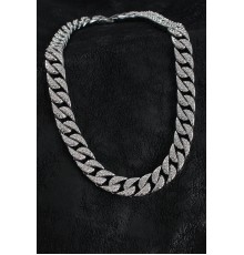 Pirinç Zirkon Taşlı Cuba Gurmet Model Gümüş Renk Erkek Kolye - TJ-ERK1404