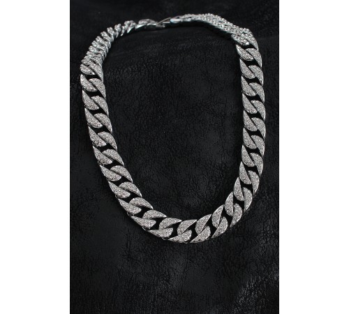 Pirinç Zirkon Taşlı Cuba Gurmet Model Gümüş Renk Erkek Kolye - TJ-ERK1404