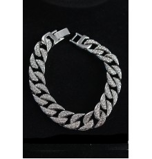 Pirinç Zirkon Taşlı Cuba Gurmet Model Gümüş Renk Erkek Bileklik - TJ-EB3751