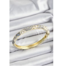 Mineli Pirinç Gri Ve Beyaz Sarmal Motifli Gold Renk Kadın Kelepçe - TJ-BB7368