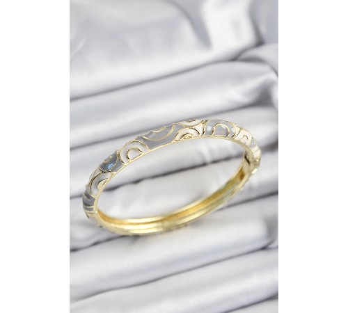 Mineli Pirinç Gri Ve Beyaz Sarmal Motifli Gold Renk Kadın Kelepçe - TJ-BB7368