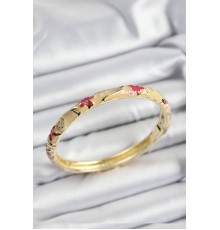 Mineli Pirinç Pembe Ve Krem Çiçek Motifli Gold Renk Kadın Kelepçe - TJ-BB7370