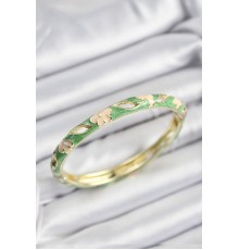 Mineli Pirinç Yeşil Ve Krem Çiçek Motifli Gold Renk Kadın Kelepçe - TJ-BB7371