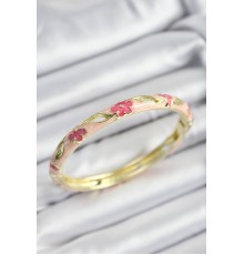 Mineli Pirinç Pembe Çiçek Motifli Gold Renk Kadın Kelepçe - TJ-BB7372