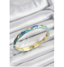 Mineli Pirinç Mavi Ve Turkuaz Çiçek Motifli Gold Renk Kadın Kelepçe - TJ-BB7374