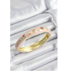 Mineli Pirinç Pembe Çiçek Motifli Gold Renk Kadın Kelepçe - TJ-BB7375
