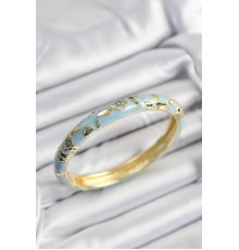 Mineli Pirinç Mavi Çiçek Motifli Gold Renk Kadın Kelepçe - TJ-BB7376