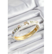 Mineli Pirinç Beyaz Çiçek Motifli Gold Renk Kadın Kelepçe - TJ-BB7377