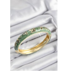 Mineli Pirinç Yeşil Çiçek Motifli Gold Renk Kadın Kelepçe - TJ-BB7378