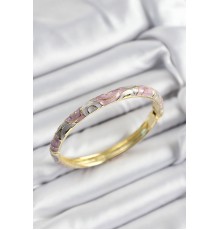 Mineli Pirinç Gri Ve Pembe Sarmal Motifli Gold Renk Kadın Kelepçe - TJ-BB7383