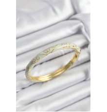 Mineli Pirinç Su Yeşili Çiçek Motifli Gold Renk Kadın Kelepçe - TJ-BB7385