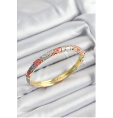 Mineli Pirinç Gri Ve Pembe Sarmal Motifli Gold Renk Kadın Kelepçe - TJ-BB7388