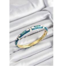 Mineli Pirinç Mavi Ve Beyaz Çiçek Motifli Gold Renk Kadın Kelepçe - TJ-BB7390