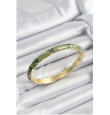 Mineli Pirinç Yeşil Çiçek Motifli Gold Renk Kadın Kelepçe - TJ-BB7391