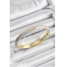 Mineli Pirinç Mavi Ve Pembe Çiçek Motifli Gold Renk Kadın Kelepçe - TJ-BB7392