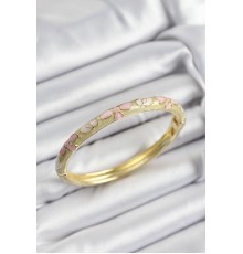 Mineli Pirinç Pembe Hardal Ve Krem Çiçek Motifli Gold Renk Kadın Kelepçe - TJ-BB7389