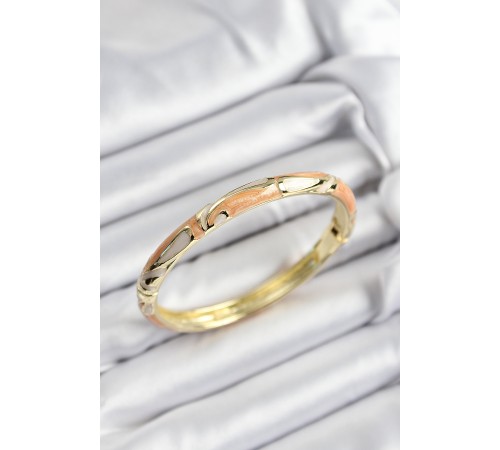 Mineli Pirinç Krem Ve Turuncu Mermer Motifli Gold Renk Kadın Kelepçe - TJ-BB7394