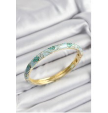 Mineli Pirinç Turkuaz Çiçek Motifli Gold Renk Kadın Kelepçe - TJ-BB7396